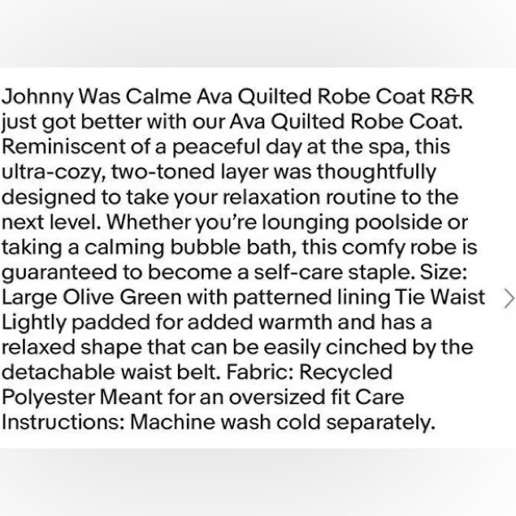 Johnny Was Calme Ava quilted lounge coat NWT size Large - Picture 10 of 11